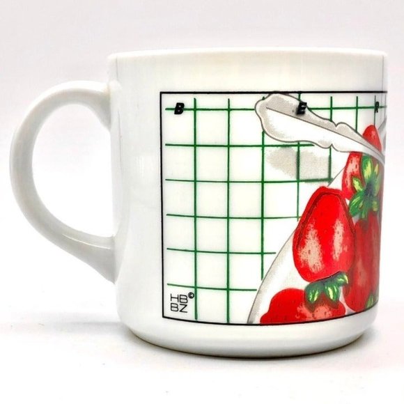 Retro HBBZ Design Coffee Tea Cocoa Mug Strawberries Spoon Cereal Checkerboard - Picture 7 of 9